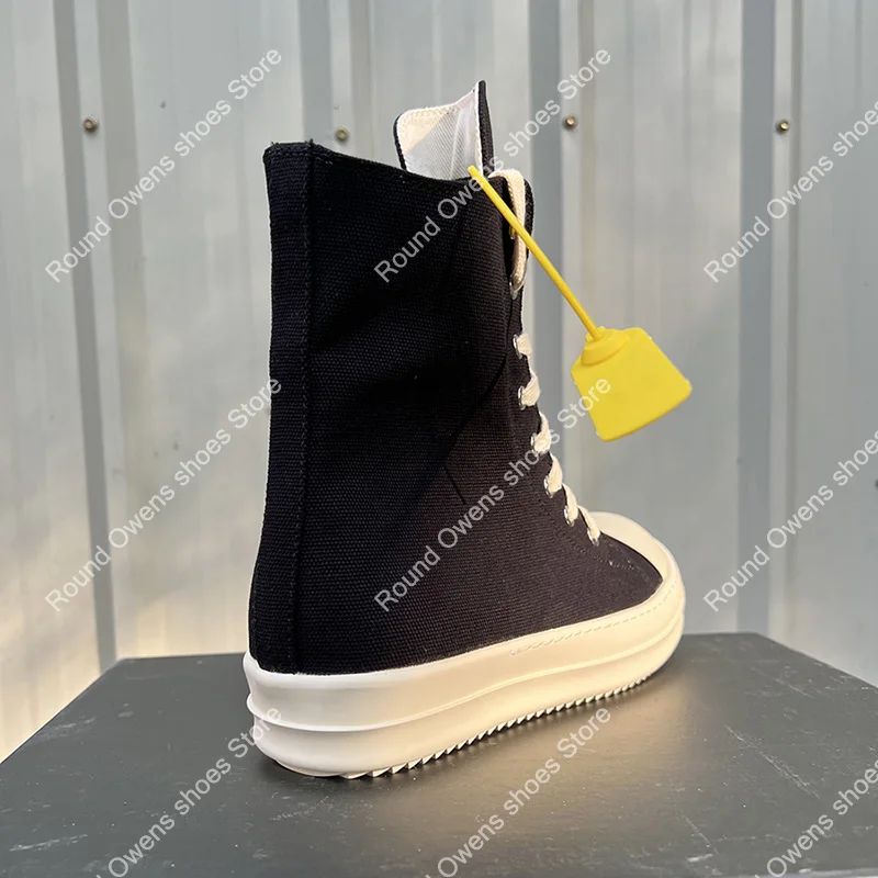 Men Casual Canvas Shoes Ro Luxury Trainers Ankle Lace Up Women Designer Thick Sole Sneakers Zip High Top Owen Flats Zip Boots