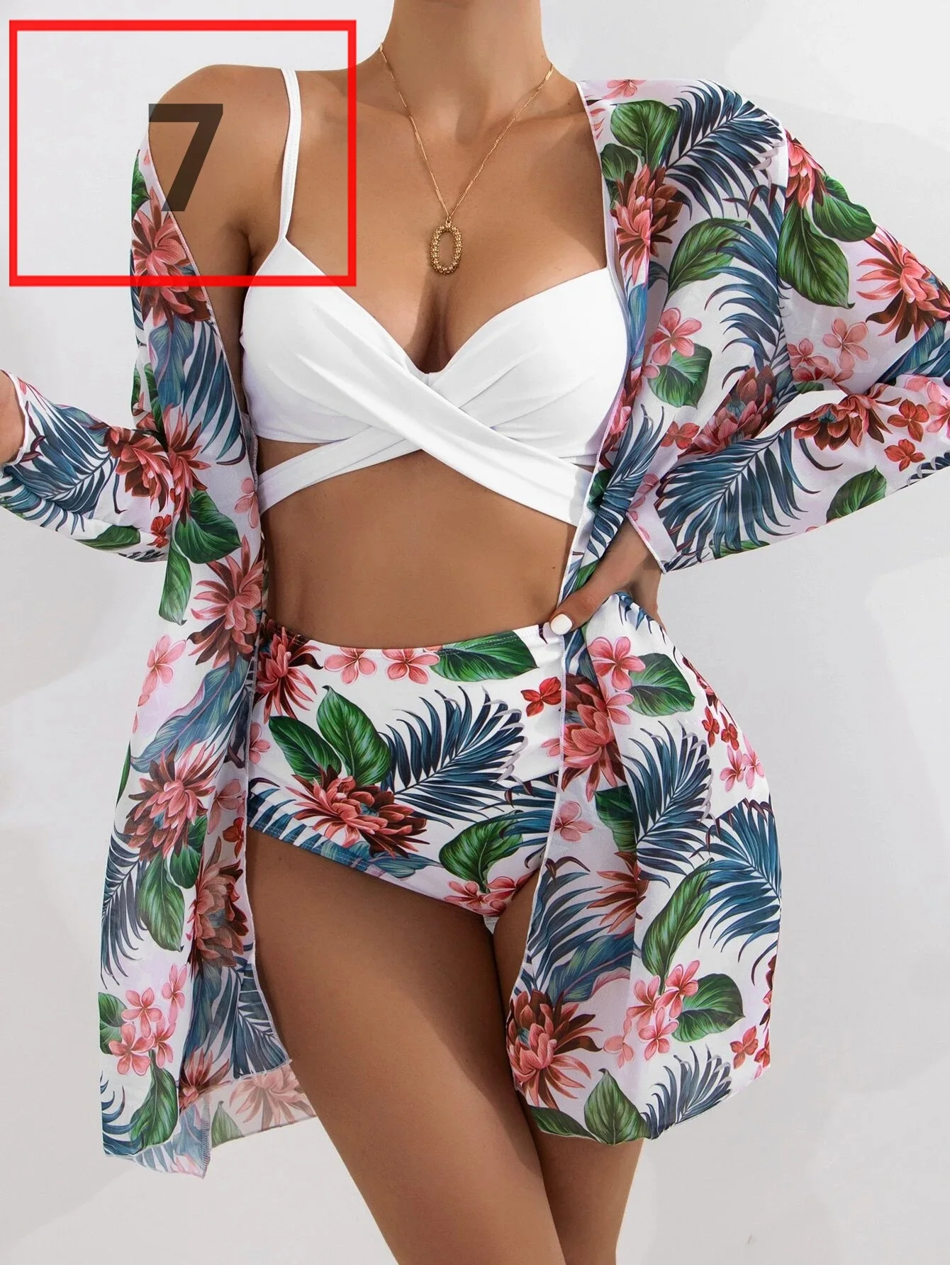 2022 New Sexy Three Pieces Bikini Set Cover Up Swimwear Women Swimsuit Print Long Sleeve Bathing Suit Beachwear Swimming Biquini