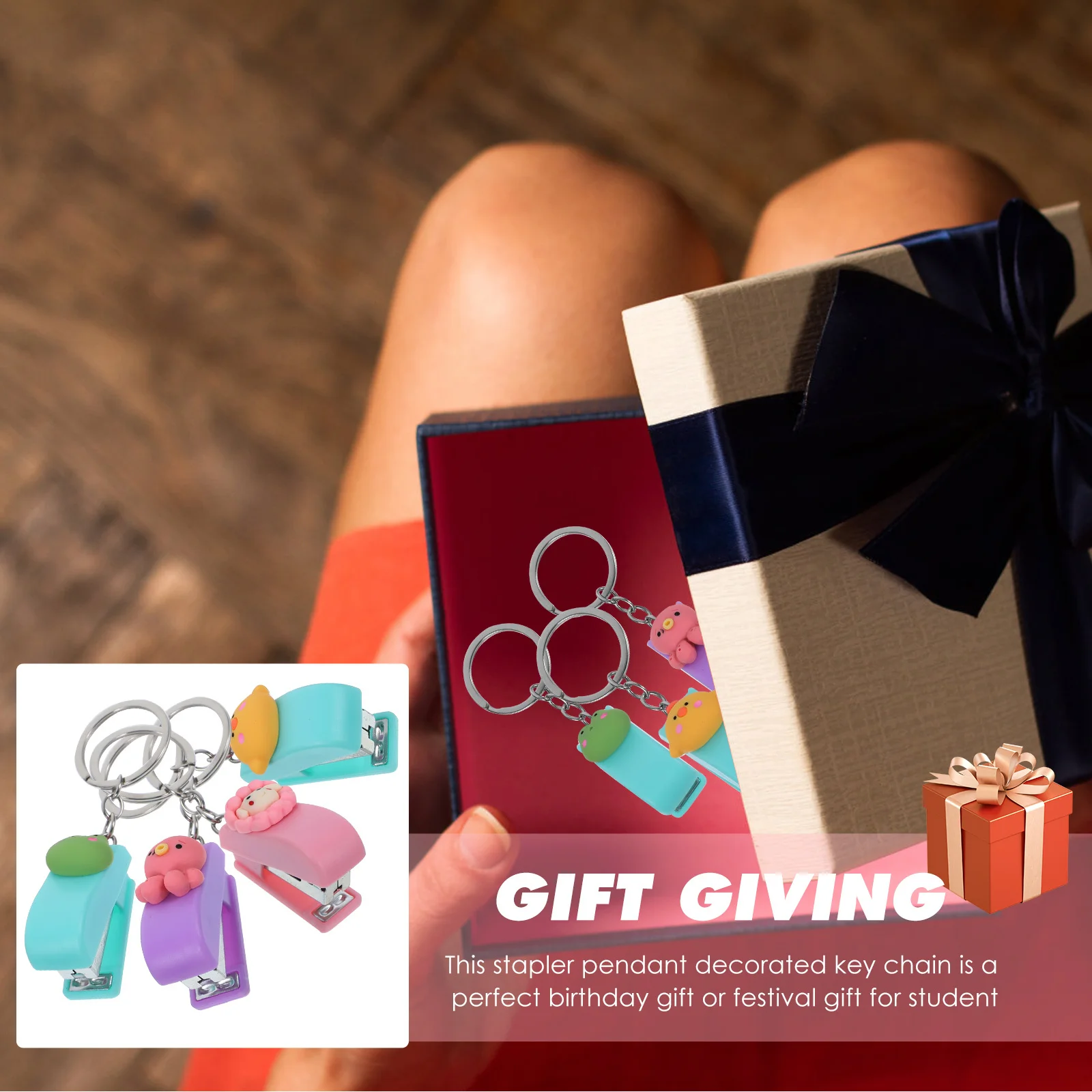 

4Pcs Cute Animal Stapler Set Small Handheld Press Stapler Key Ring for Backpacks Bags Purse Home Office Stationery Decor