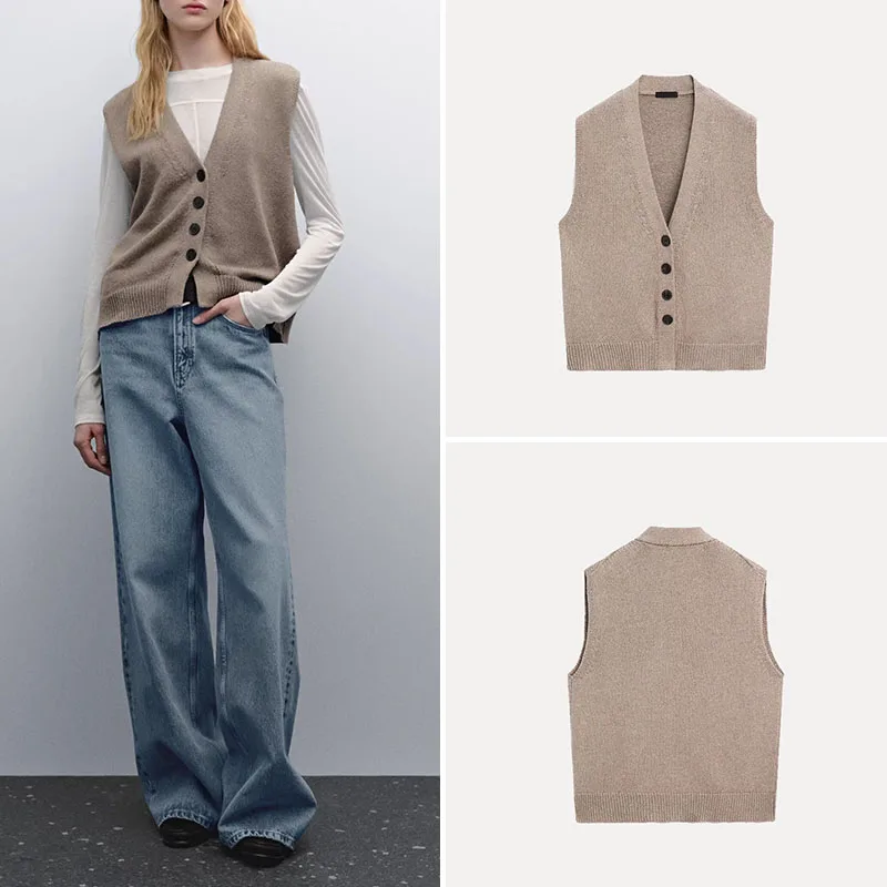 

Z Women's Knitted Loose Feeling Vest Sweater 2025 New Sle Commute Polyester Fiber 00% Spring Season