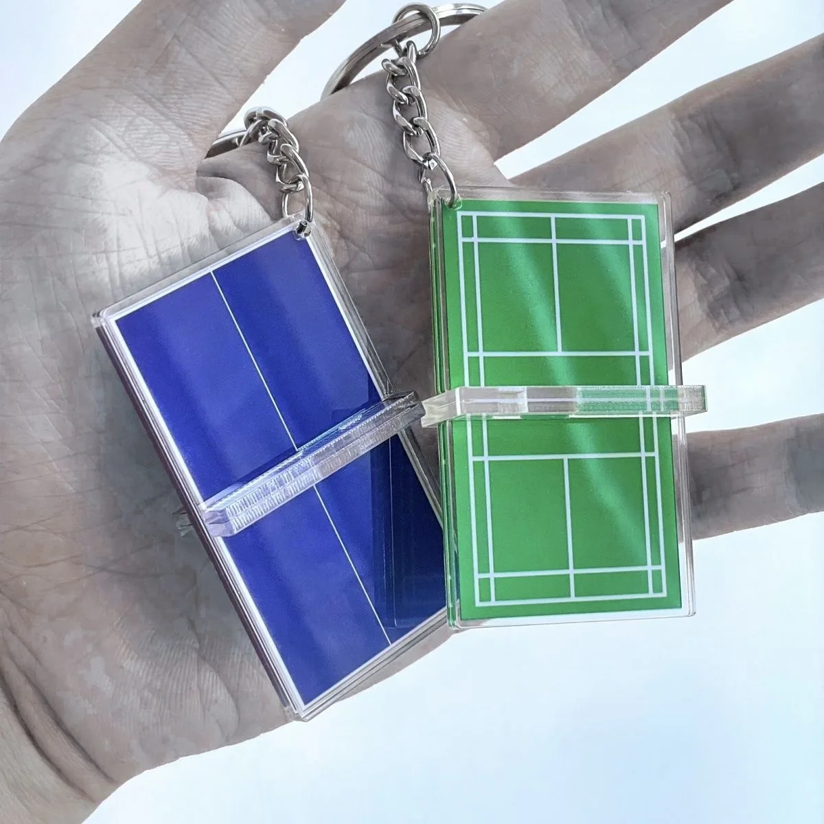 New Acrylic Badminton Tennis Keychain Double Sided Mini 3D Sports Keyring Bag Pendant Table Tennis Car Key Chains Souvenir Gift