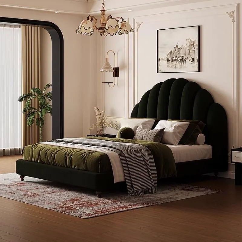 Americano, franela, vintage, italiano, cama de madera maciza, simple, de lujo, negro