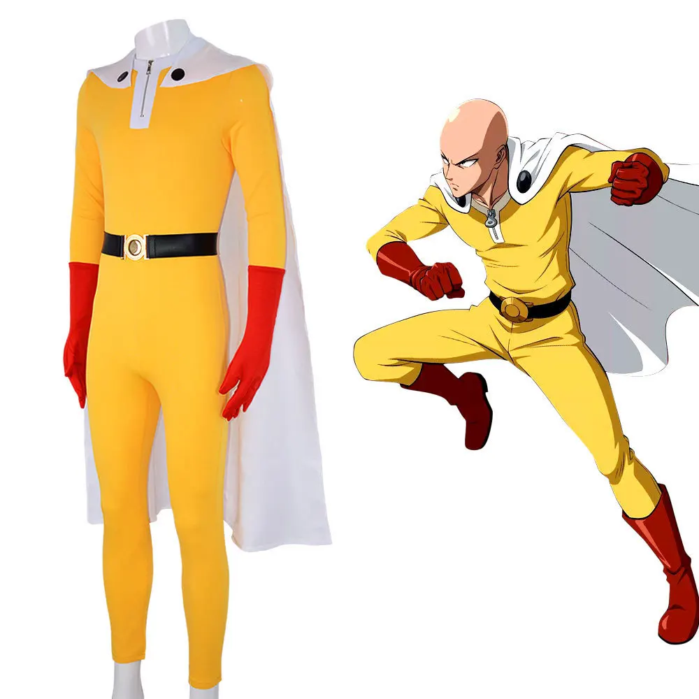 Disfraz de Saitama de Anime, mono amarillo PUNCH para hombre, disfraz de Carnaval de Halloween, ropa personalizada de Saitama