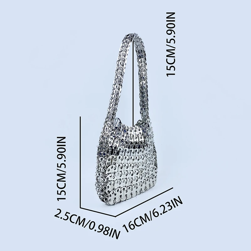 光沢のあるヴィンテージの鉄製シートバッグ,シルバースパンコールの手織りバッグ,金属製の餃子バッグ,携帯電話のハンドバッグ,ショルダーバッグ