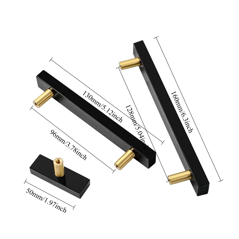 Modern Luxury Rectangle Cabinet Pulls, Green White Brass Marble Handles for Drawer Wardrobe Decor