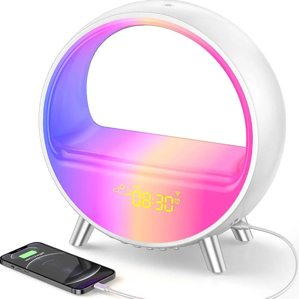 Multifunction Alarms Clock 15w Fast Charging Wireless Charger With Speaker Rgb Night Light Table Lamp Charging Stand