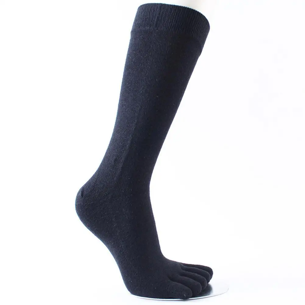 Business Toe Socks Man Combed Cotton Solid Breathable Sweat-Absorbing soft Party Dress Long 5 Finger Socks Gentleman 4 Seasons