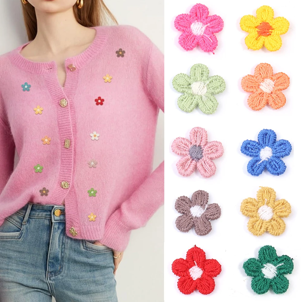 30/60Pcs 1.5cm Lace Flower Embroid Patches for Wedding Handmade Decor Clothing Sewing  Colorful Flower Appliques