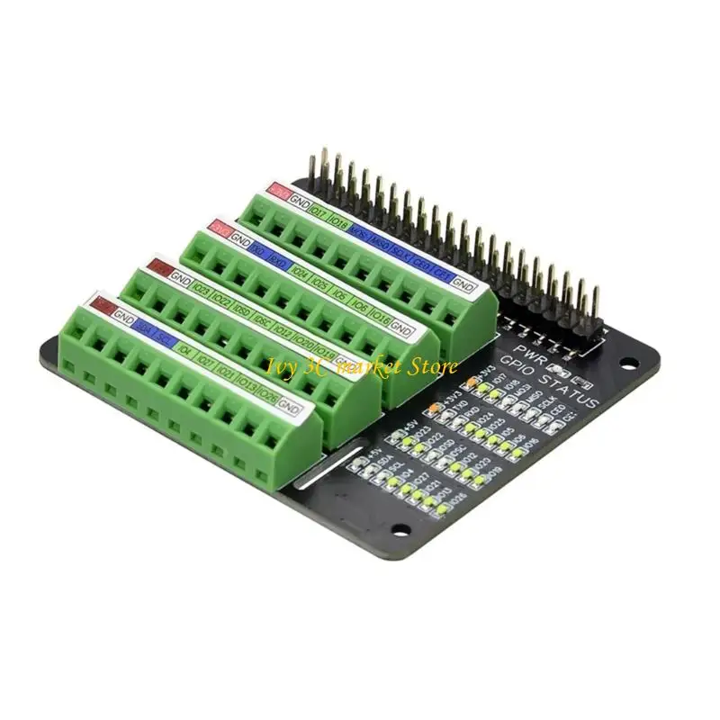 D7YC GPIO Circuit Development Board with Printed Power and Ground Identification, Accessible Screw Clamps and a 40-Pin Header