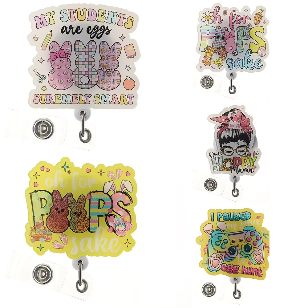 

10Pcs/Lot Wholesale Customized Happy Easter Day Bunny Eggs Nurse Acrylic Badge Reel Plastic Holiday Nurse Accessories