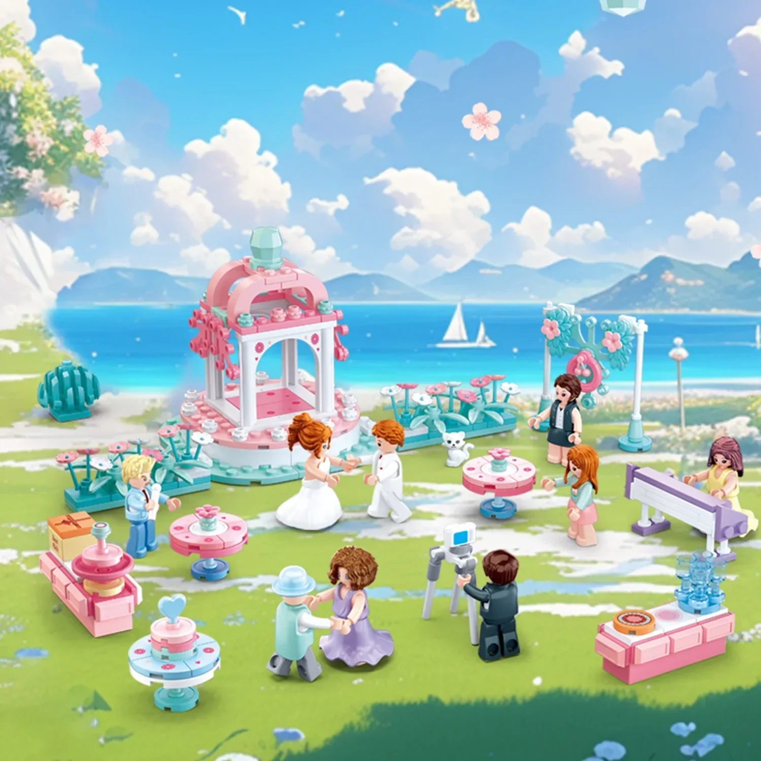 353 pièces blocs de construction de danse de mariage scène de fête de mariage modèle briques avec figurines enfants bricolage jouets éducatifs fille jouer maison jouet