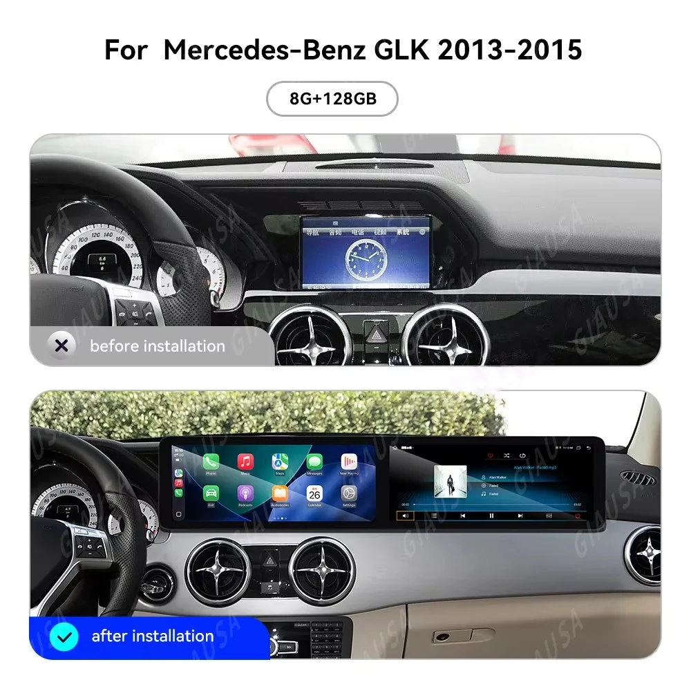Dual Screen 12.3 inch Android 13 For Mercedes-Benz GLK 2013-2015 Navigation CarPlay Car Audio Touch Screen Multimedia Head Unit