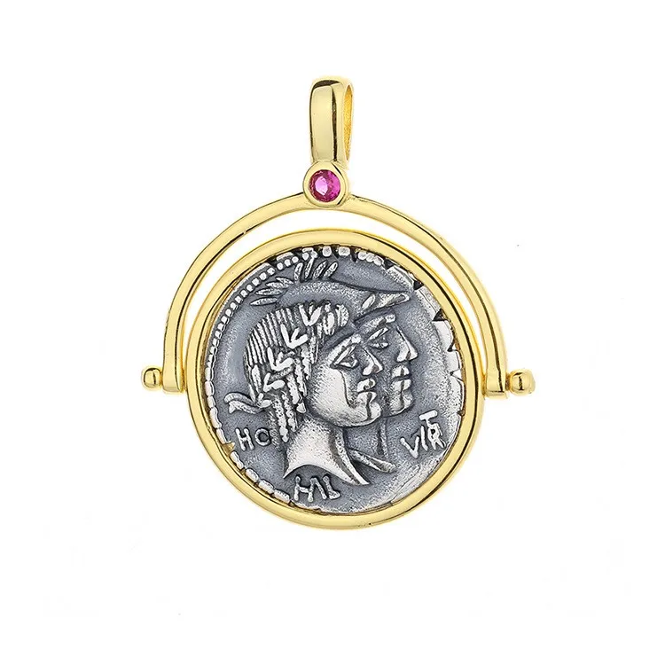 

RYYY-1 ZFSILVER S925 Silver Fashion Retro Gold Ancient Honos Virtus Coins Necklaces Pendants Without Chain Women Wedding Jewelry