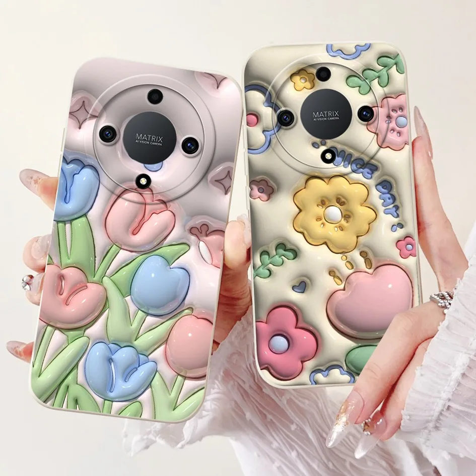 Para Honor Magic 6 Lite Funda de silicona líquida flor contraportada para Honor Magic5 Lite Funda suave Coque en Honor Magic4 Lite parachoques