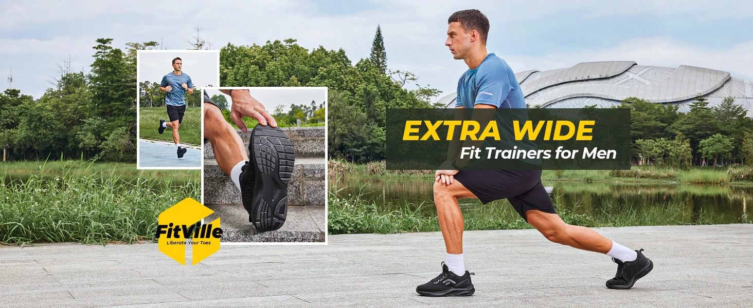 FitVille Men Wide Width Running Sneakers, Breathable Light Athletic Training Shoes, Comfort Wide Footwear for Swollen Feet, Diabetic Feet
