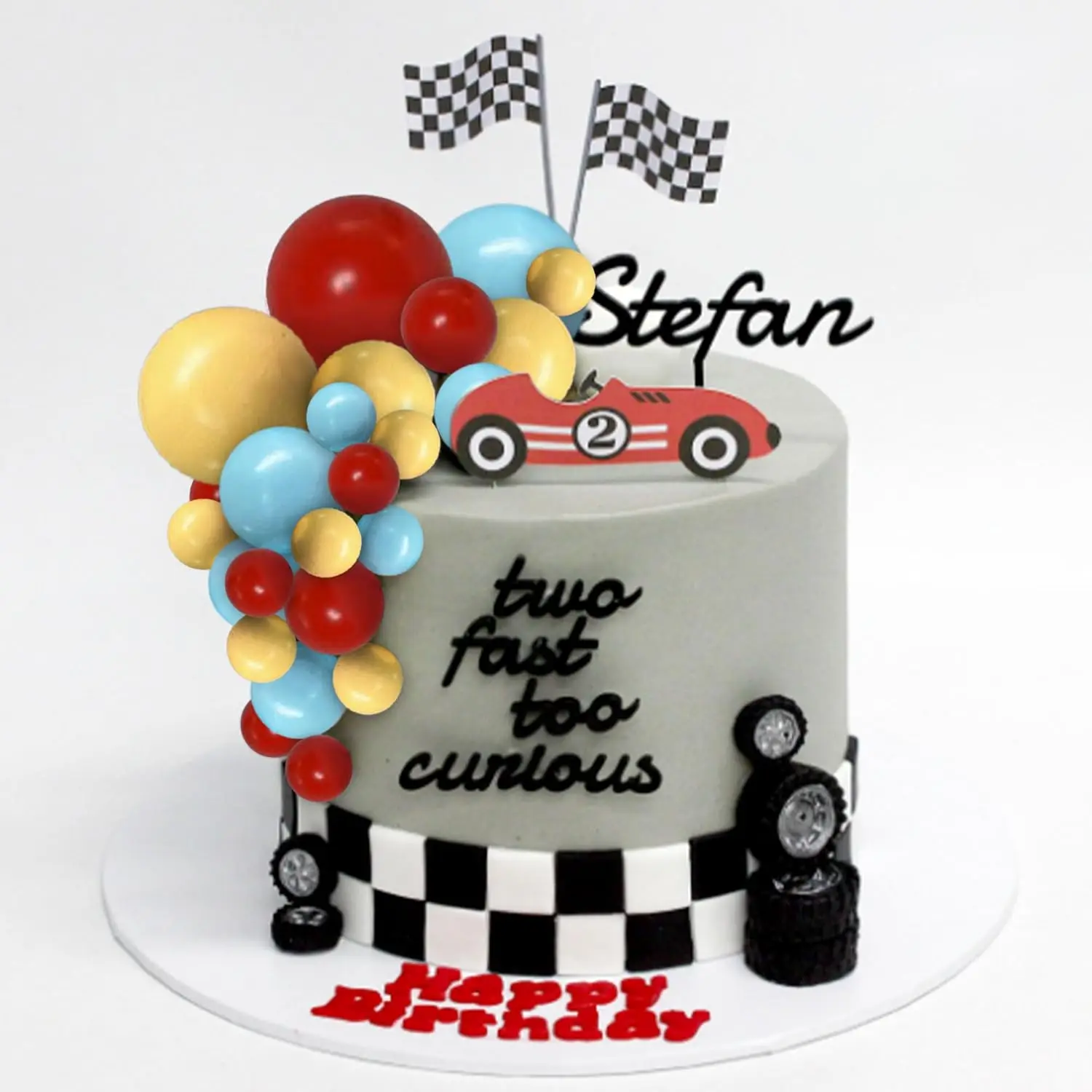 مجموعة واحدة من زينة كعكة عيد الميلاد لسيارة السباق باللون الأحمر والأصفر والأزرق وكرات الكيك لسباق السيارات وأعياد الميلاد للأولاد والبنات وديكور استحمام الطفل