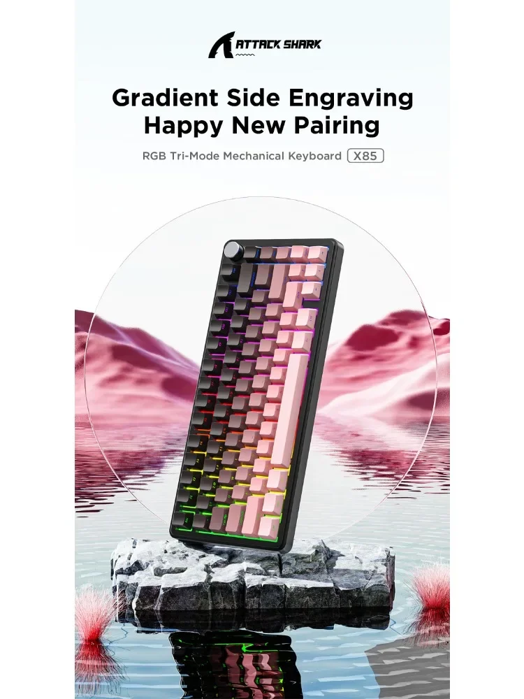 

Attack Shark X85 Mechanical Keyboard RGB Tri-mode Wireless Bluetooth Hot-swappable Side-engraved Illuminated Gaming Custom