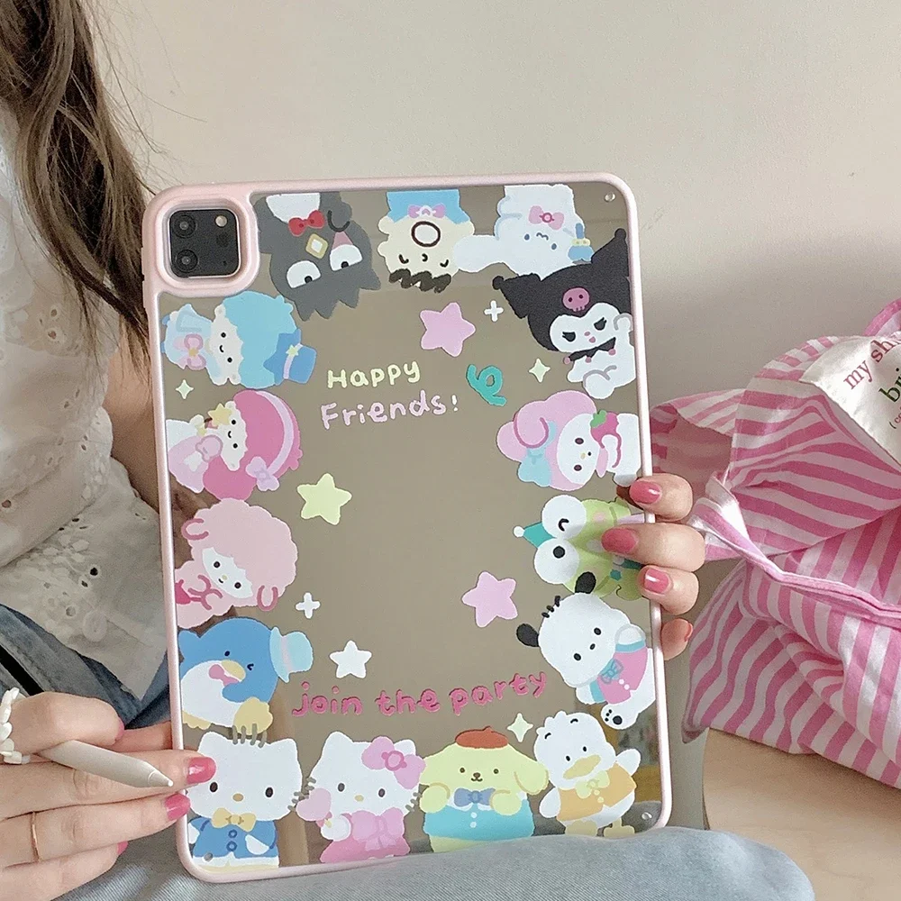 

Cute Hello Kitty Kuromi for IPad 8 Generation Pro 11 12.9 10.2 2022 10.9 Air 3 4 5 Inch Protective Silicone Mirror Cover