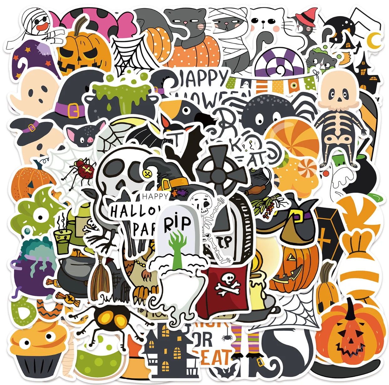 50/100 pcs Cartoon Halloween Witch Pumpkin Ghost Waterproof Stickers Decoration Decals Stationery Laptop Phone Luggage Sticker