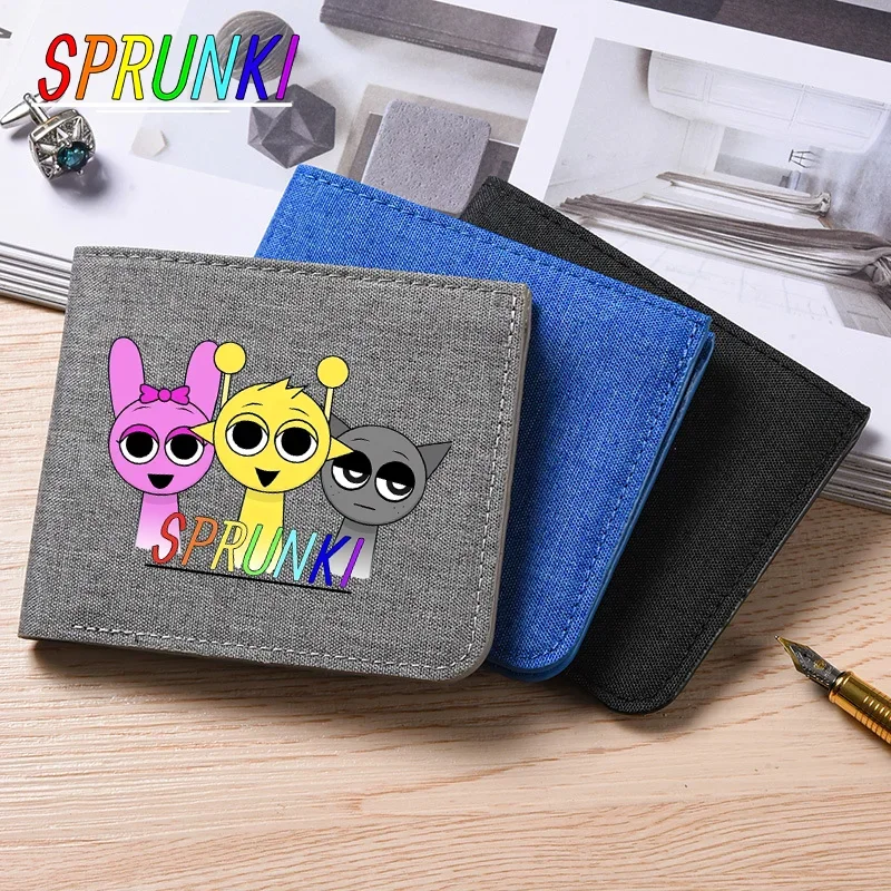 Portefeuille en toile pour hommes Sprunkis, avec figurines de jeu imprimées, porte-cartes bancaires court pliable, porte-monnaie portable Kawaii pour femmes, cadeaux d'anniversaire