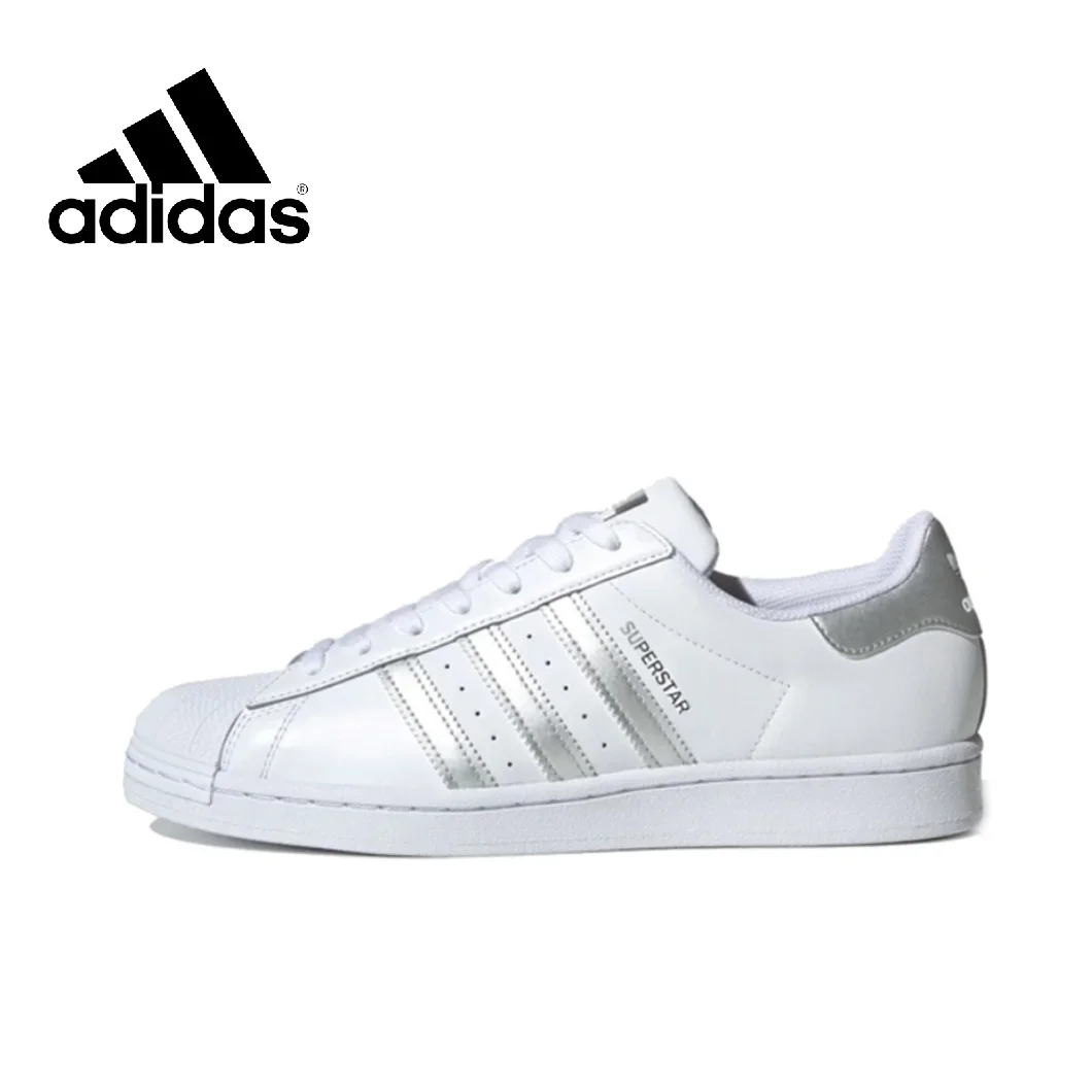 

Adidas SUPERSTAR Низкие мужские и женские кроссовки Классические повседневные туфли для доски Легкие дышащие кроссовки премиум-класса Серебристый Белый