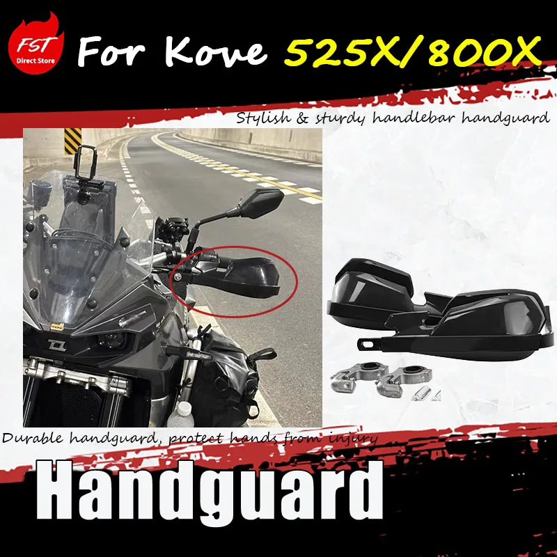 

For Kove 525X/800X modified with accessories: motorcycle anti-skid hand guard, handlebar front windscreen, and bow protection.