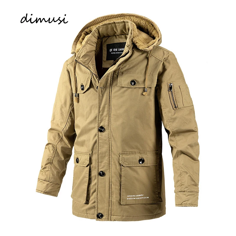 

DIMUSI Winter Men's Bomber Jacket Fashion Fleece Warm Hooded Coats Casual Outwear Army Thermal Tactical Jackets Mens Clothing