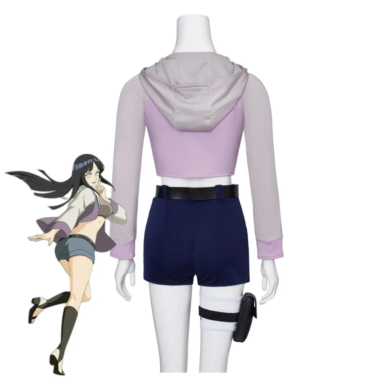 Anime Hyuga Hinata Cosplay Costume Hyuuga Ichizoku Purple Hooded Hoodies Coat Shorts Wig Sexy Carnival Halloween Party Suit