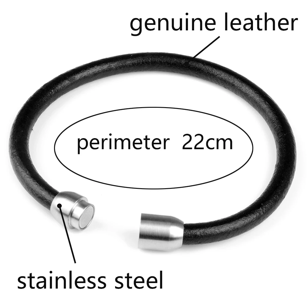 Smooth Genuine Leather Bracelet Stainless Steel Magnetic Clasp Handmade Men Black Bracelets Bangles For Men