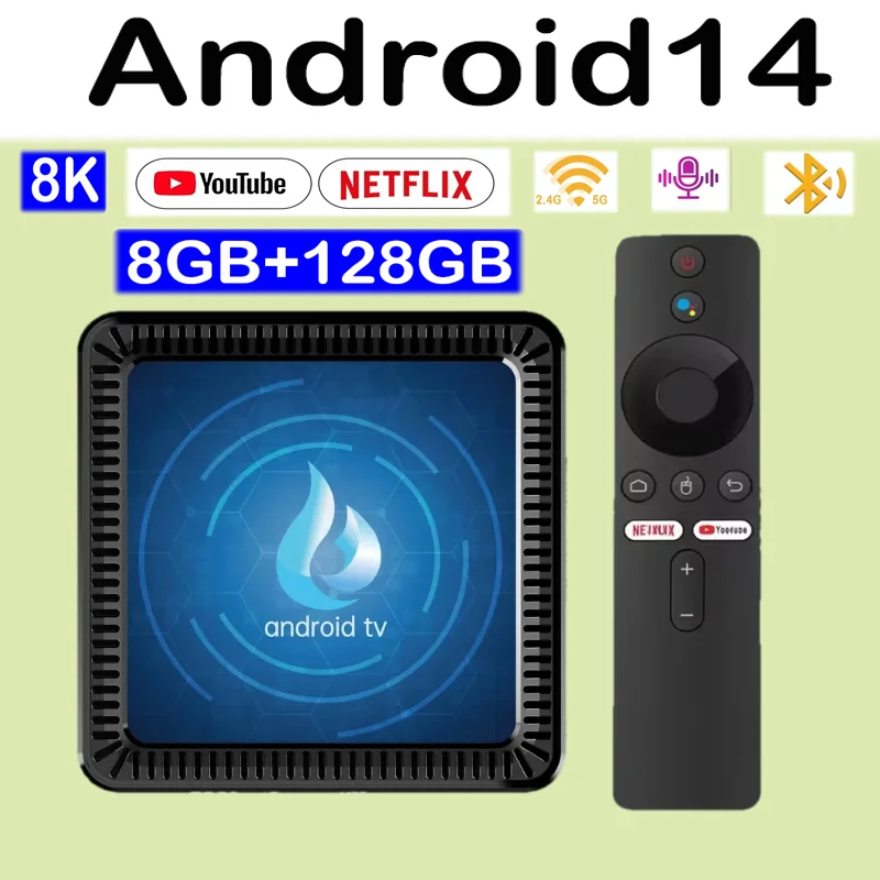 Q17 Smart TV Box Android14 Allwinner H313 8K 8G + 128GB ROM ثنائي النطاق WiFi (2.4G/5G) BT5.2 Google Voice مشغل الوسائط عن بعد