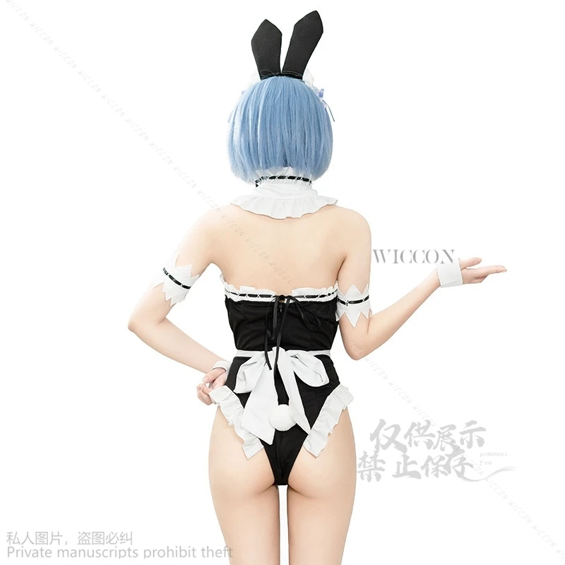 Re Anime Life In A Different World From Zero Rem Cosplay Costume Sexy Dress Wigs Adulta Bunny Girl Maid Outfit Halloweeen Party