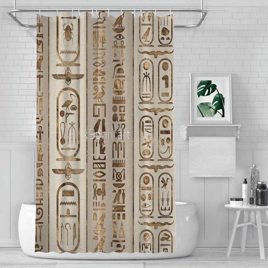 

Egyptian hieroglyphs Pastel Gold Shower Curtain Bathroom Decoration Shower Curtain Gift