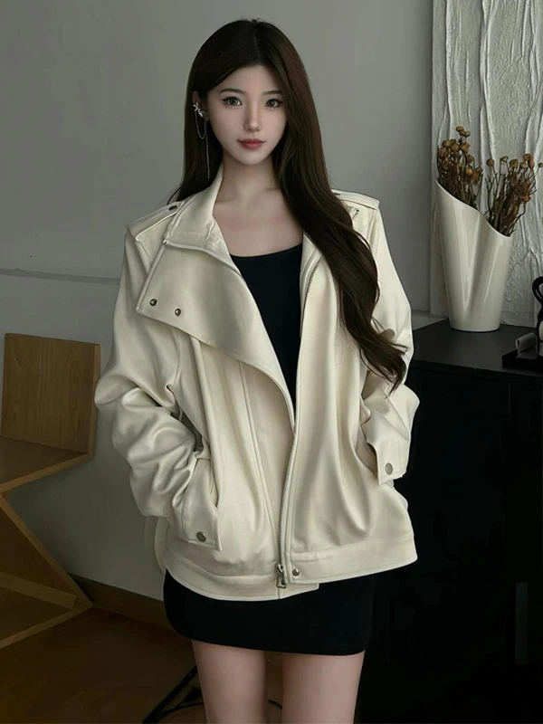 

Корейская кожаная куртка в стиле Sweet Cool Wind для женщин, весна-осень, новая, свободного кроя, универсальная, модная, с ощущением высокого класса