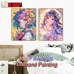 100% Fairy Dust Diamond Painting Cartoon Girl Full Square Diamond Embroidery Gem Cross Stitch AB Diamond Art Crystal Home Decor