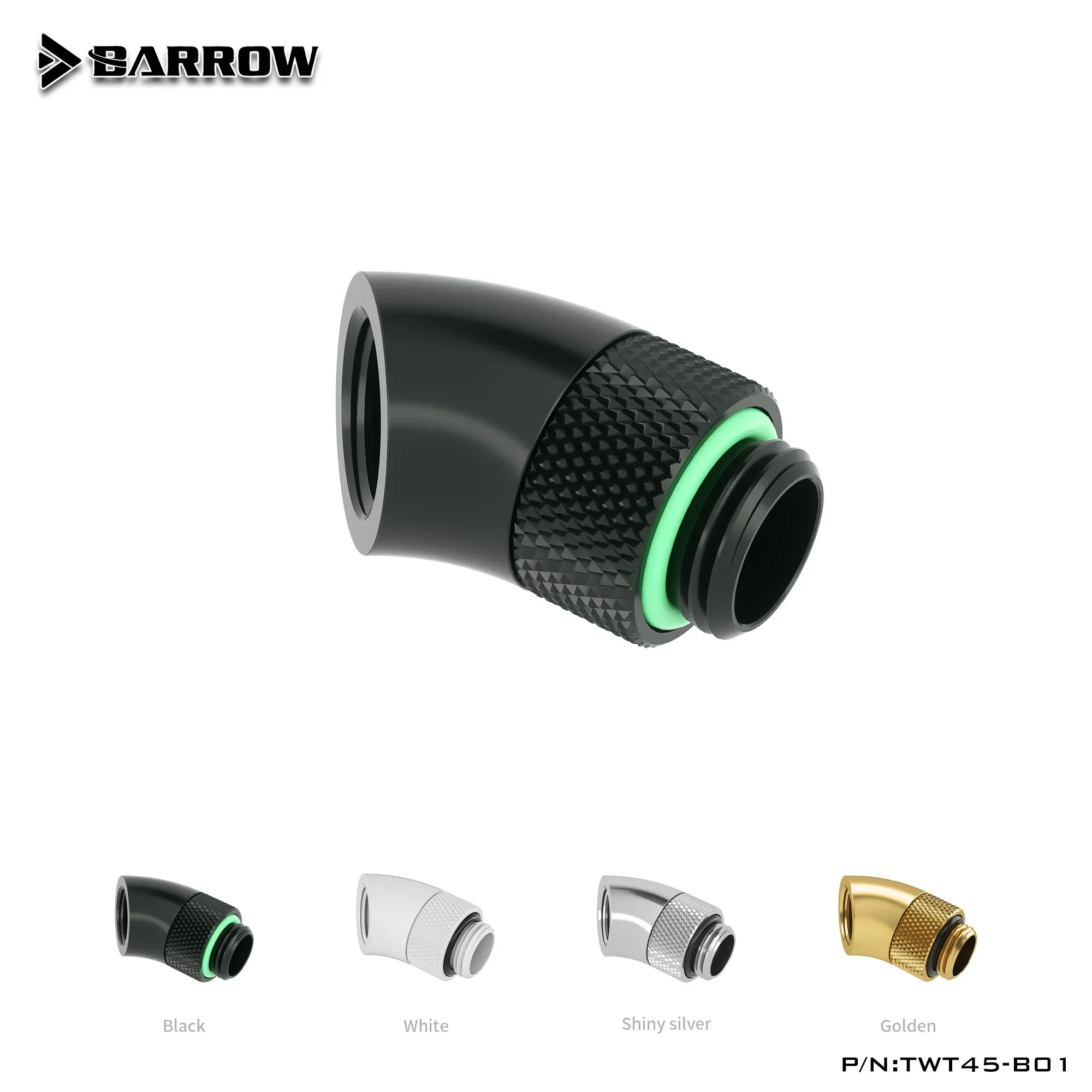 Barrow Black White Silver G1/4'' Thread 45 Degree Rotary Fitting Adapter Rotating 45 Degrees Water Cooling Adaptors TWT45-B01