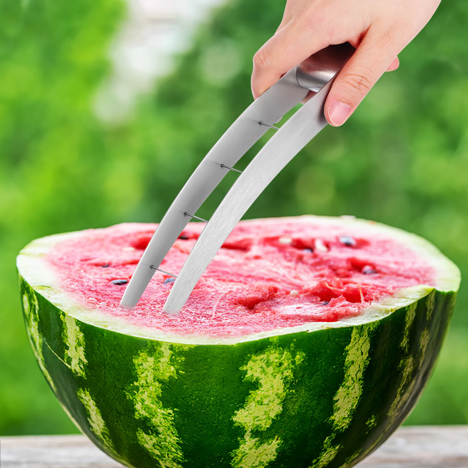 

2 pcs StainlessSteel WatermelonSlicer FruitCutter KitchenGadget CubeShapes ProfessionalMelonCutting Tool Household Useful