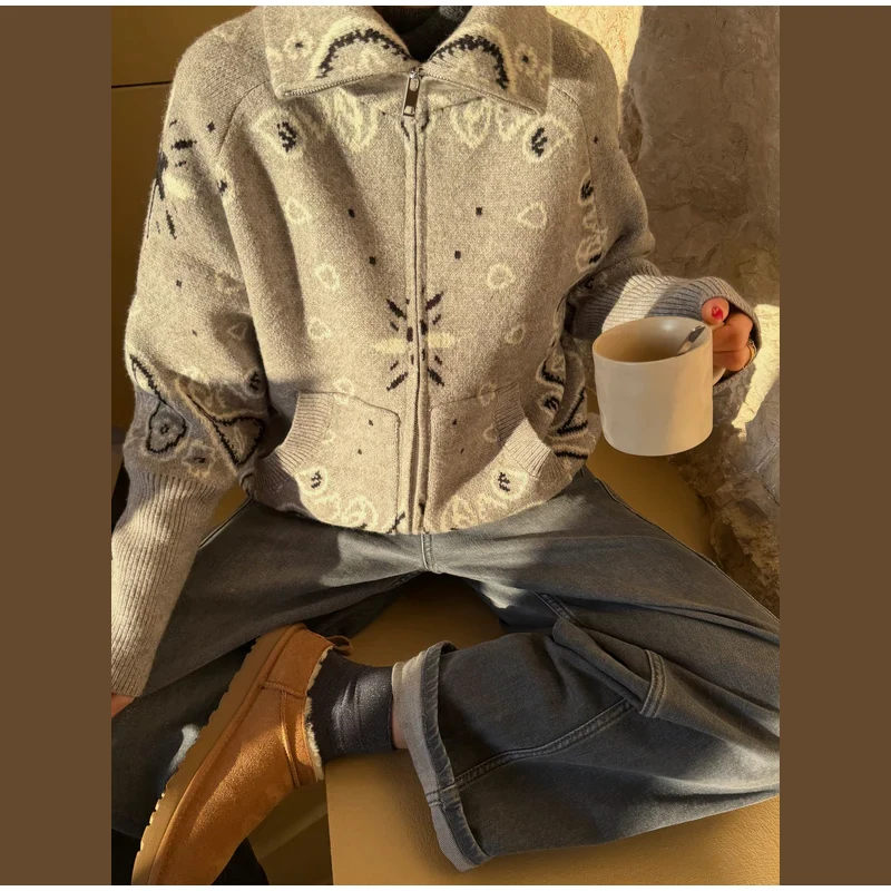Knitted Jacquard Female Cardigan Sweater Zipper Loose Lapel Pocket Fashion Lady Sweaters 2026 Spring Street Long Sleeve Coat Top 19 S2c445a7e8b80470cbbabdc1dc746d7b3z