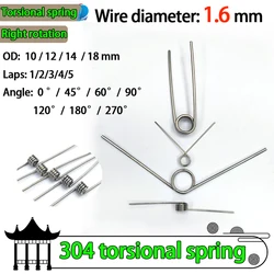 Wire Diameter 1.6mm Right Torsion Spring Return and Reset V-shaped Spring Right Rotation Spring  Laps1/2/3/4/5lap 304SUS 10PCS