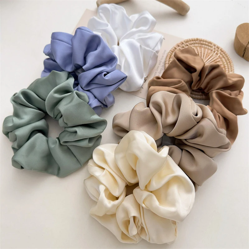 Pure Color Oversized Silk Satin Hair Scrunchies Hair Bands For Girls Women Ponytail Holder Hair Bands Ties Rope Hair Accessories