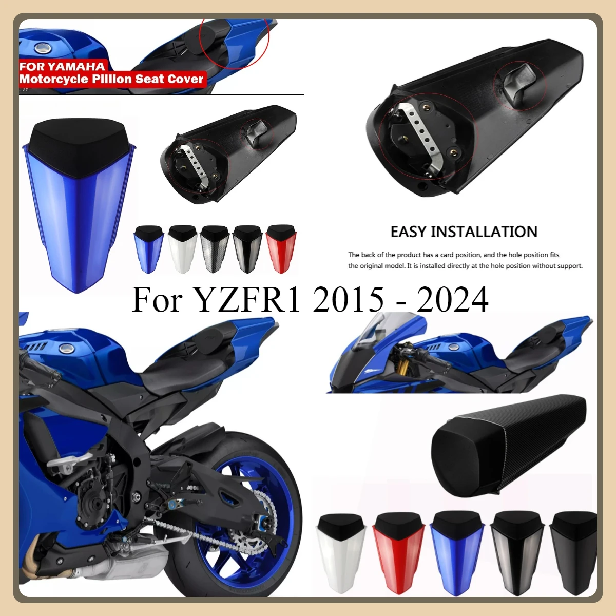 Motorcycle Rear Seat Tail Cover For Yamaha YZFR1 2015 - 2024 Rear Passenger Solo Seat Cover Fairing Cowl YZF R1 1000 2022 2023