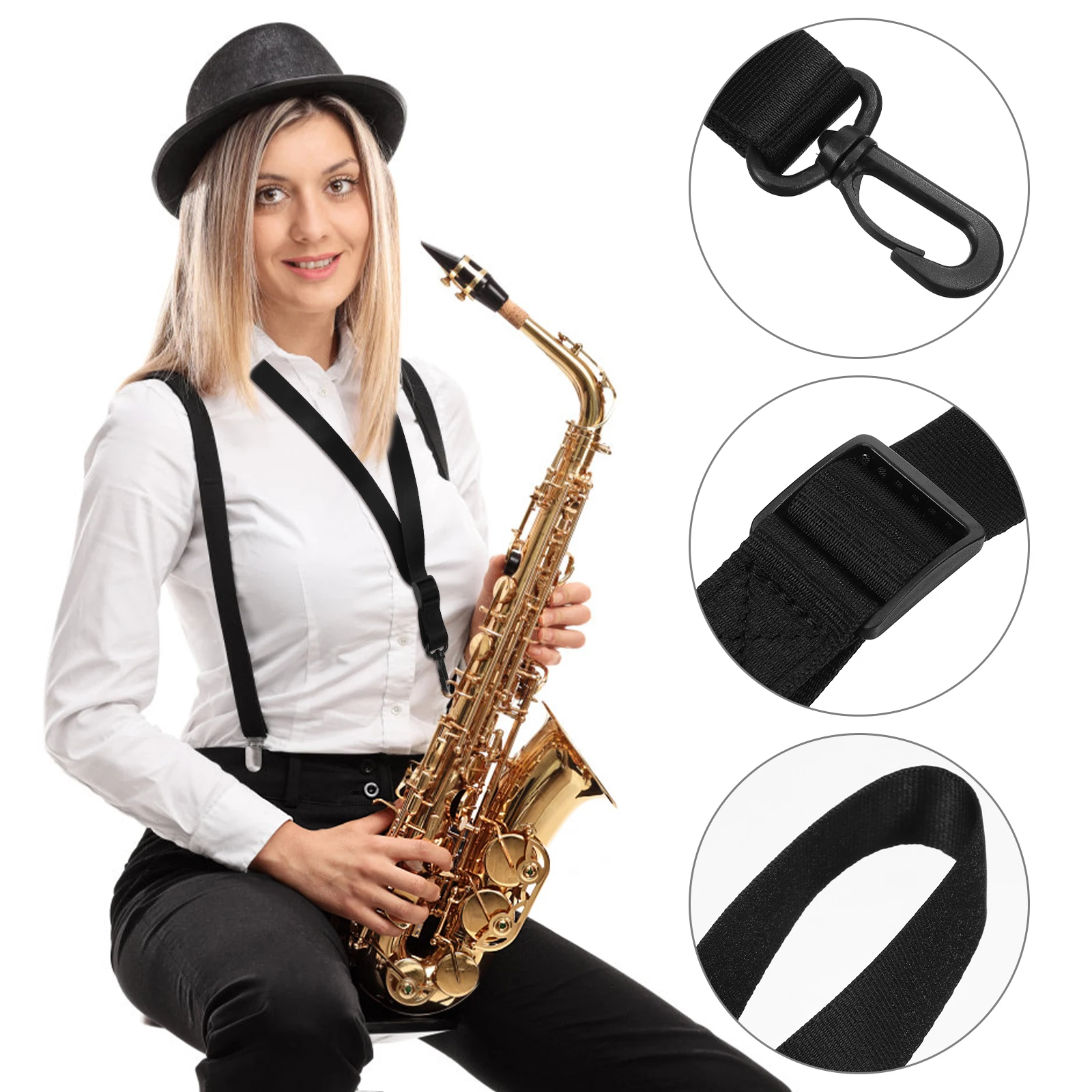 

Saxophone Neck Strap Padded Musical Instrument for Alto Plastic Buckle Clarinet