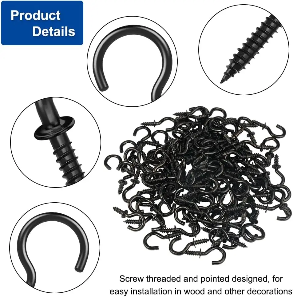 50/1000x Small Screw Hooks Mini Screw in Jewelry Hooks Tiny Metal Screw Caps Keys String Lights Wreaths Plants Ceiling Wall Rack