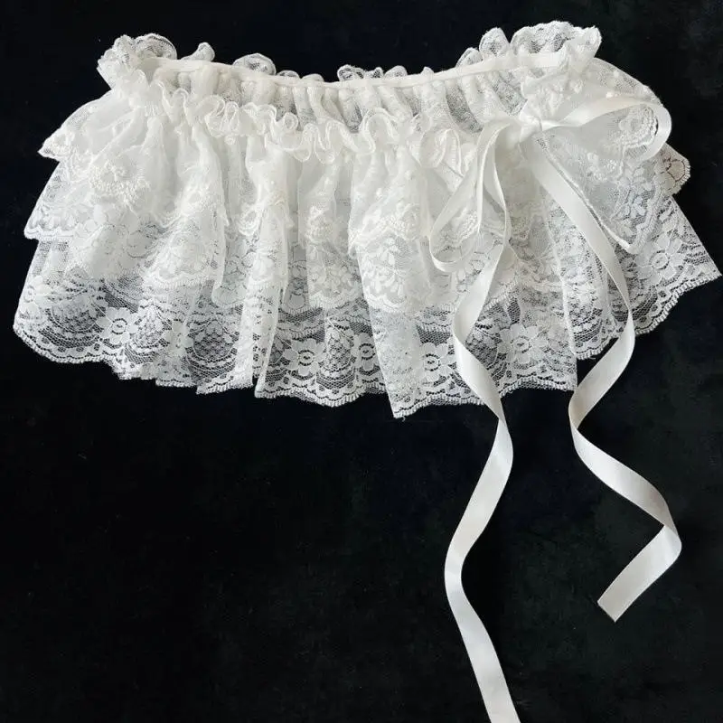 Falda Irregular de encaje de moda coreana, cortina de flores blancas, falda de medio cuerpo de malla de encaje, pantalones vaqueros de verano para mujer, cinturones