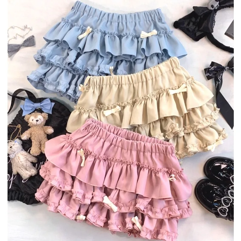 

Harajuku Cake Mini Skirts Ruffles Japanese Cute Kawaii Lolita Layered Bow Pompadour Skirts Women Cosplay Pink Fluffy Short Skirt