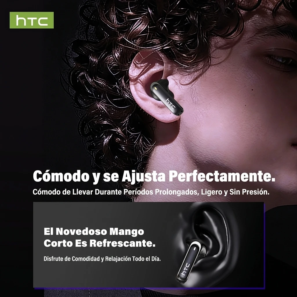 Auriculares Bluetooth HTC NE70, Audífonos Inalámbricos con Traducción Bidireccional por IA, Auriculares Traductor de Idioma 2026, Auriculares Bluetooth Inalámbricos Ultracómodos y Ligeros para Deportes y Viajes, Compatibles con IOS y Android