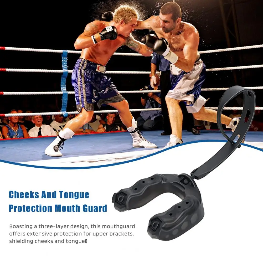 Three-layer Design Mouth Guard Youth Adult Football Mouth Guard with Strap for Rugby Lacrosse Hockey for Athletes for Boxing image 2