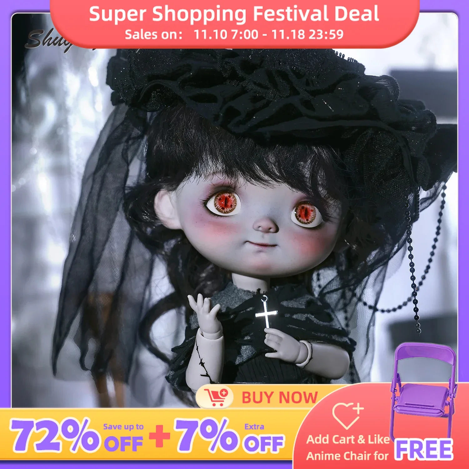 ShugaFairy Meng 1/6 Bjd Dolls Sacrificial Maiden Big Head Horror Night Gothic Maiden Religious Style Resin Anime Bjd Joint Doll