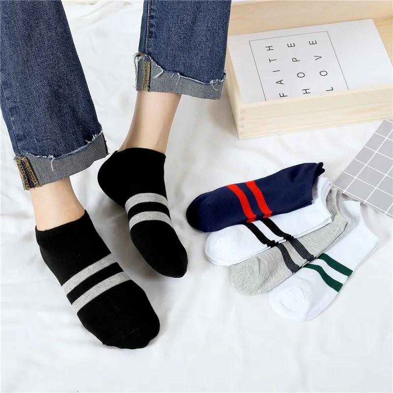 5/10 Pairs High Quality Men's Striped Short Socks Sweat Absorption Sports Cotton Boat Socks Breathable Low Cut Men's Ankle Sock