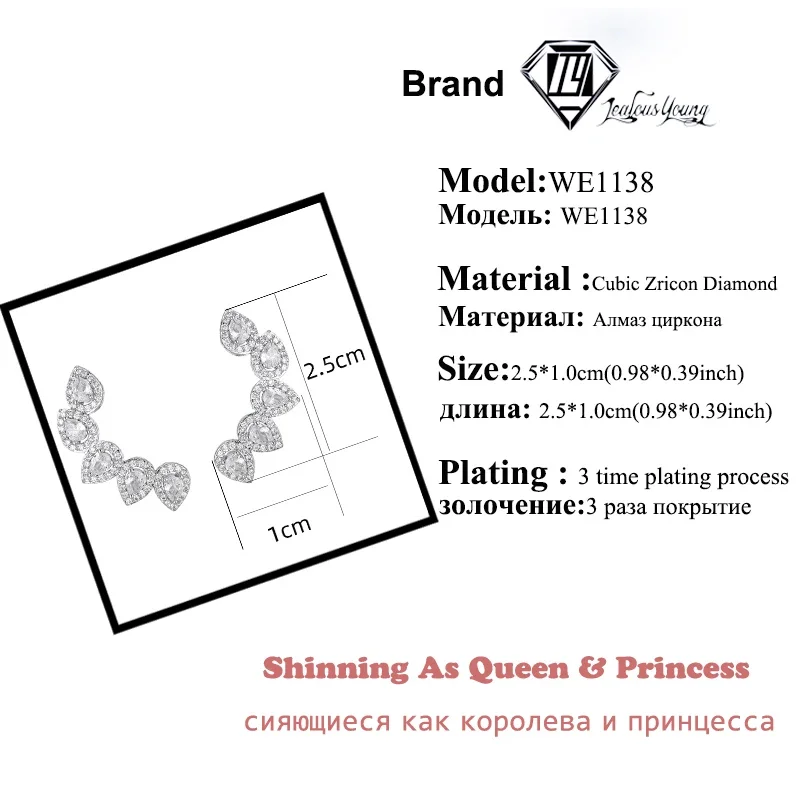 Luxury Pear Cut Cubic Zircon Cuff Stud Earrings for Women Fashion Silver Color Flower Stud Earings Jewelry Boucle Oreille Femme