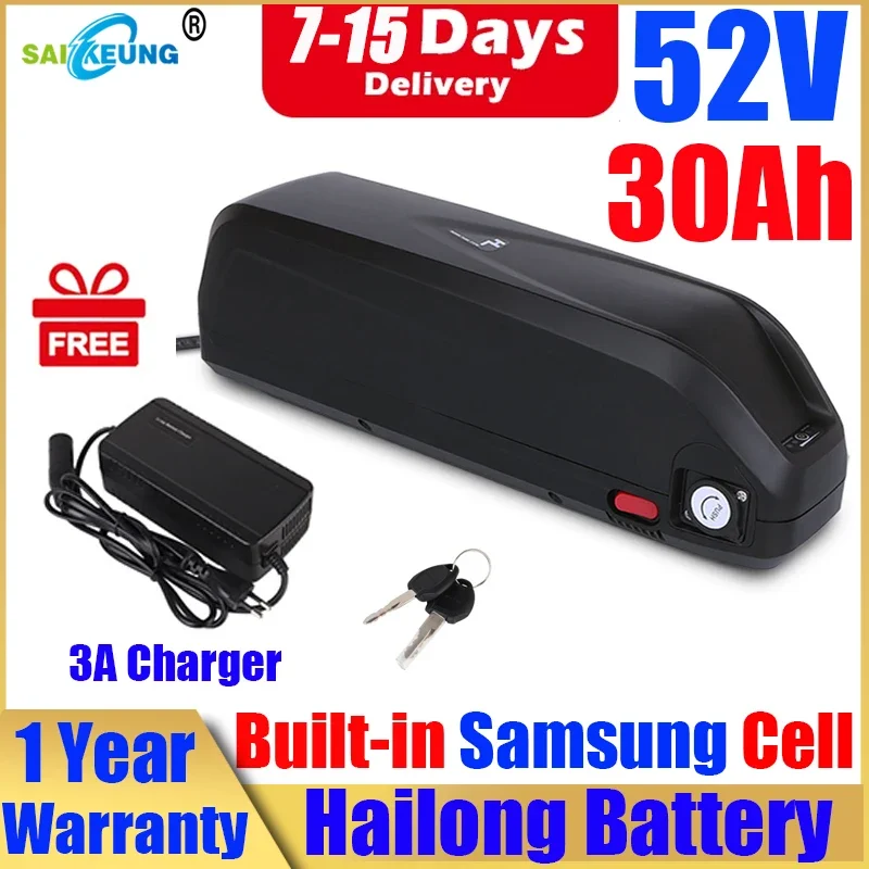 E Bike Hailong 52v 50ah Downtube Battery Bateria 1500w Bafang Boite Batterie 20ah 24ah 30ah 40ah Lithium Battery with 5A Charger